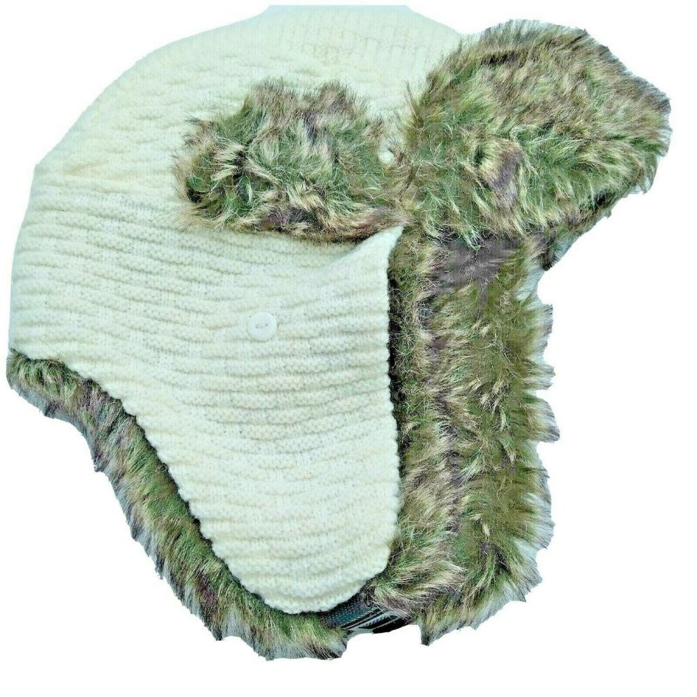 NEW Unisex Dakota Dan Winter Trooper Hat Ivory Chunky Cable Knit Faux Rabbit